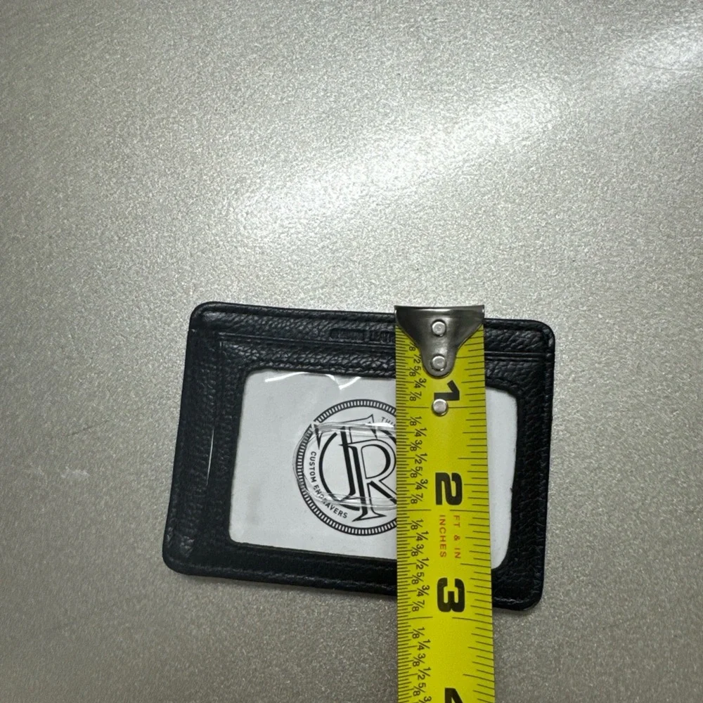 Vintage Black Pebble Grain Leather Slim Card Holder - ID Window - TR Logo